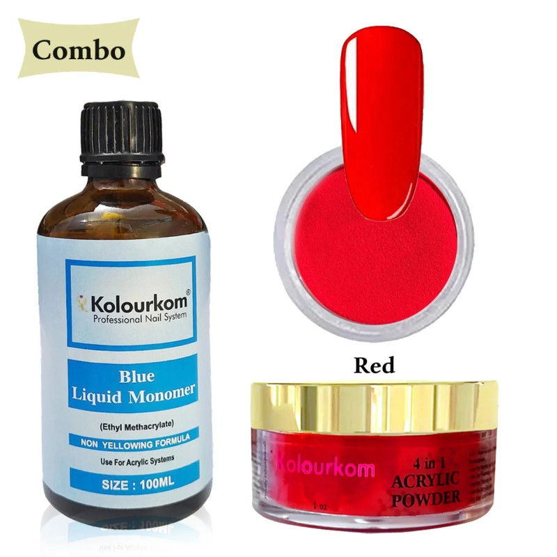 2 pcs Combo Set | Red Acrylic Powder with Blue Monomer
